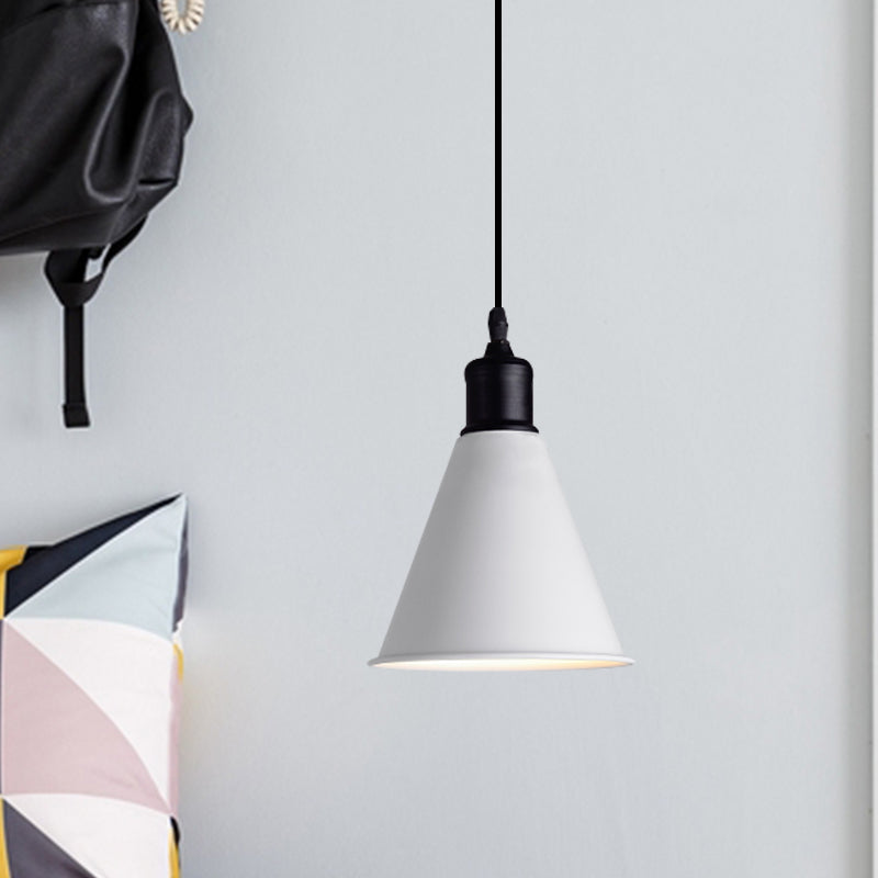 Metal Ceiling Pendant Light - Conical Shape, Adjustable Cord, Modern Design - White, 7.5"/8.5" Width