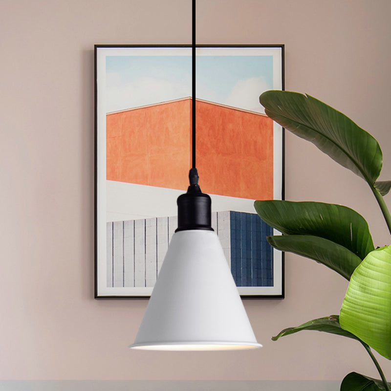 Metal Ceiling Pendant Light - Conical Shape, Adjustable Cord, Modern Design - White, 7.5"/8.5" Width
