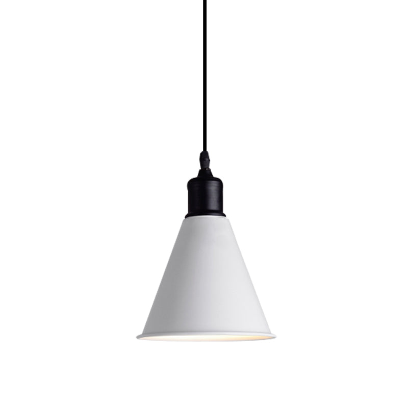 Metal Ceiling Pendant Light - Conical Shape, Adjustable Cord, Modern Design - White, 7.5"/8.5" Width