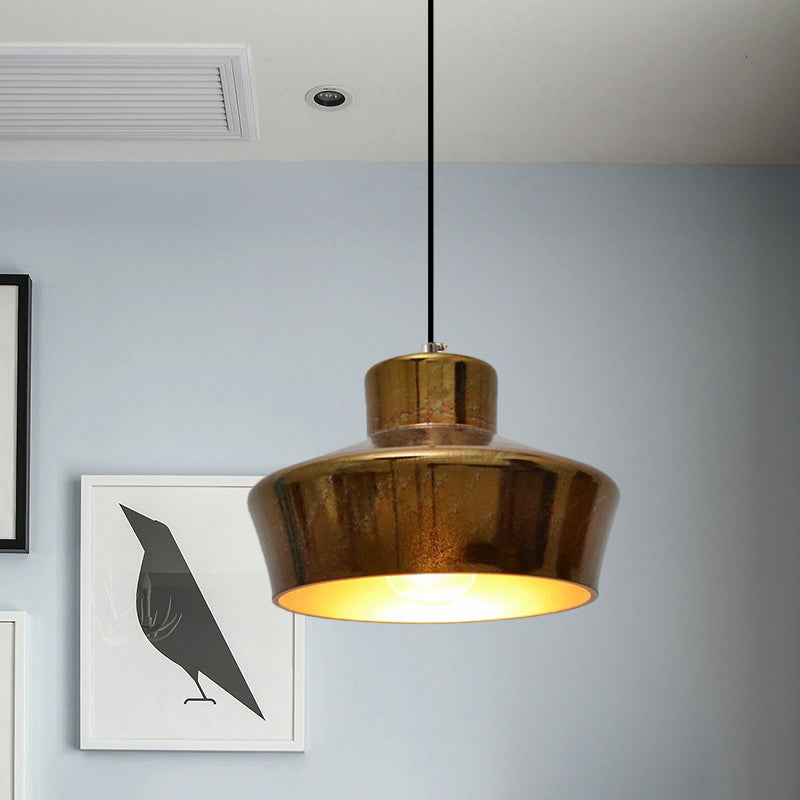 Vintage Style Brass Finish Hanging Light with Shade - 1 Light Pendant Lighting for Restaurants