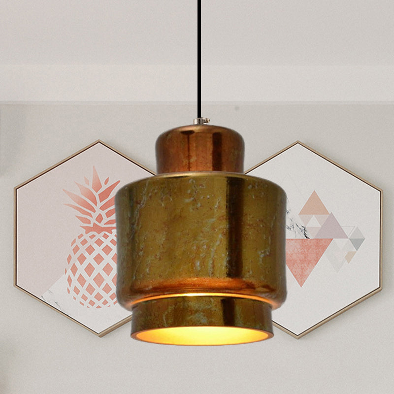 Vintage Style Brass Finish Hanging Light with Shade - 1 Light Pendant Lighting for Restaurants