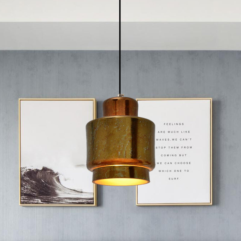 Vintage Style Brass Finish Hanging Light with Shade - 1 Light Pendant Lighting for Restaurants