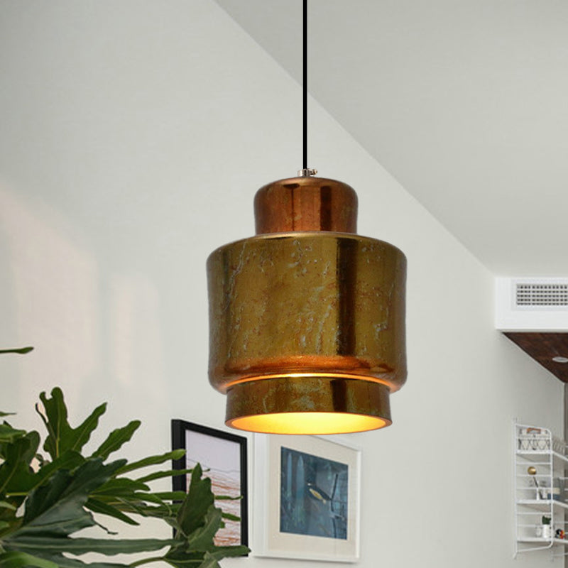 Vintage Style Brass Finish Hanging Light with Shade - 1 Light Pendant Lighting for Restaurants