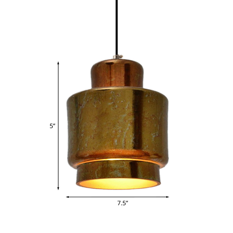 Vintage Style Brass Finish Hanging Light with Shade - 1 Light Pendant Lighting for Restaurants