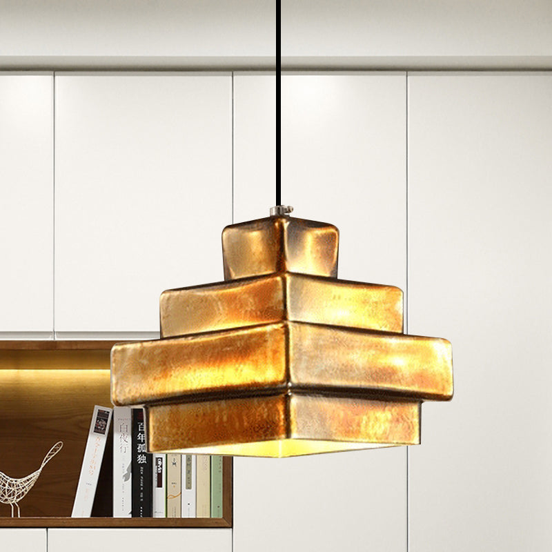 Vintage Style Brass Finish Hanging Light with Shade - 1 Light Pendant Lighting for Restaurants