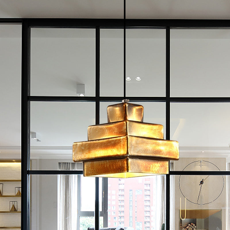 Vintage Style Brass Finish Hanging Light with Shade - 1 Light Pendant Lighting for Restaurants