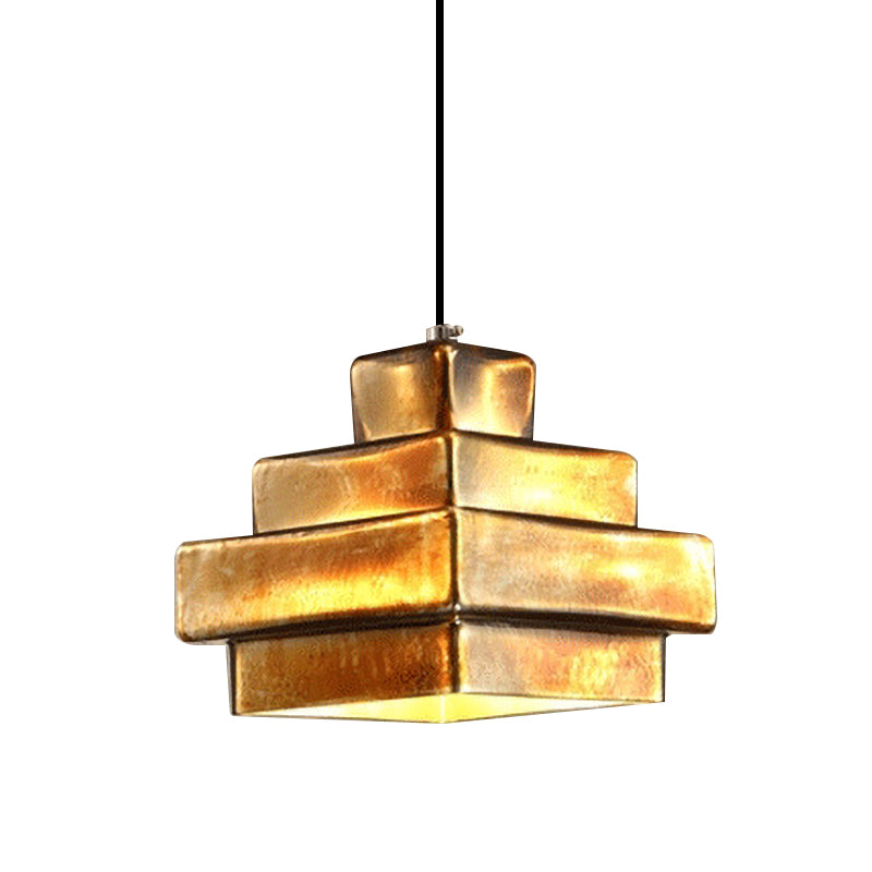 Vintage Style Brass Finish Hanging Light with Shade - 1 Light Pendant Lighting for Restaurants