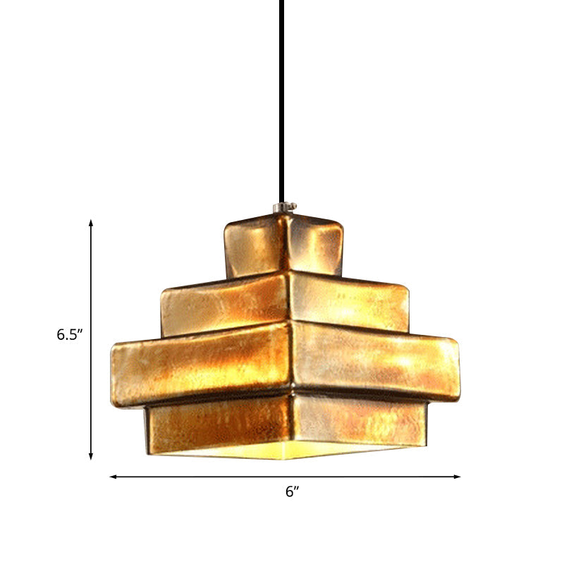 Vintage Style Brass Finish Hanging Light with Shade - 1 Light Pendant Lighting for Restaurants