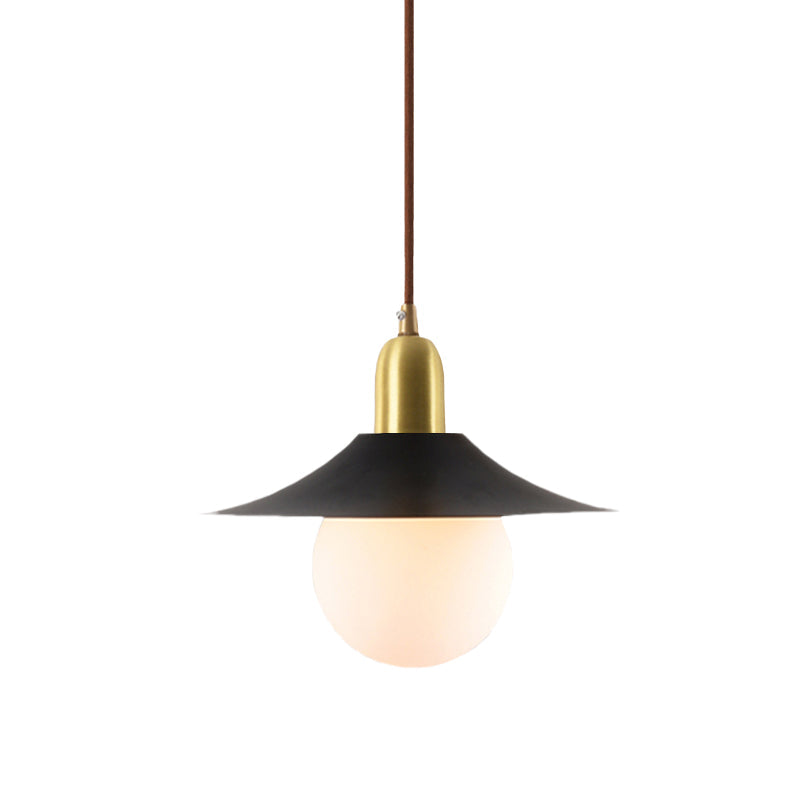 Mid-Century Milk Glass Pendant Lighting: Flared Shade, 1-Light Indoor Hanging Light in Gold/Black/Blue - Small or Large Size Options