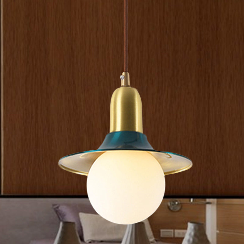 Milk Glass Pendant Lighting - Flared Shade Mid-Century Indoor Hanging Light In Gold/Black/Blue