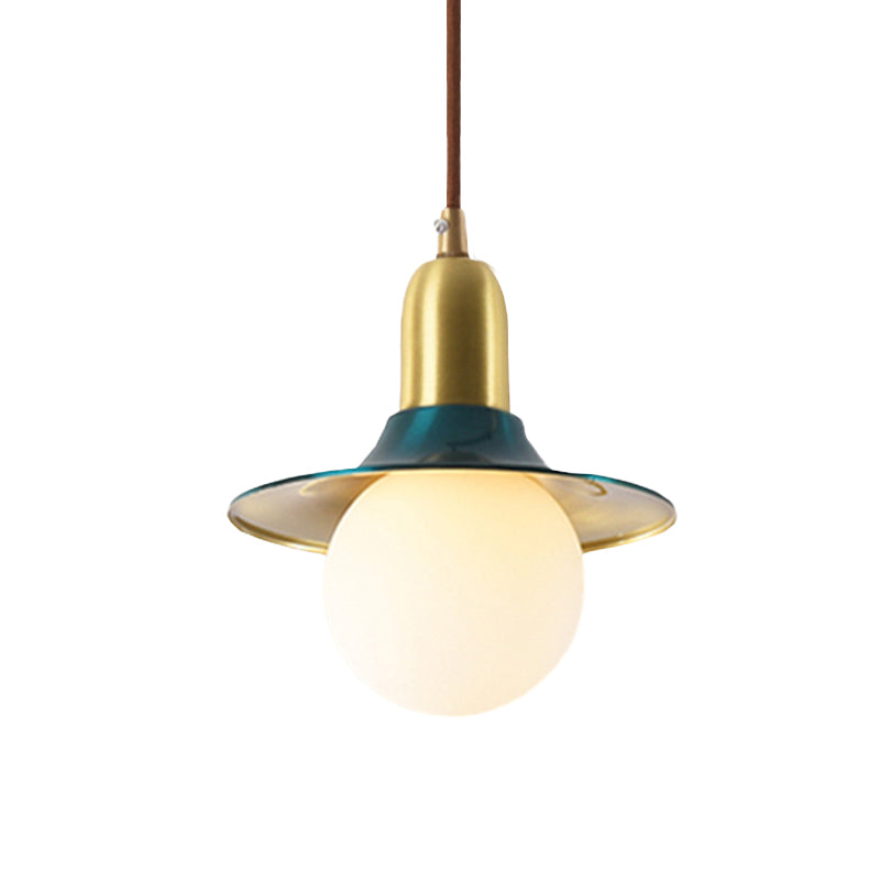 Milk Glass Pendant Lighting - Flared Shade Mid-Century Indoor Hanging Light In Gold/Black/Blue