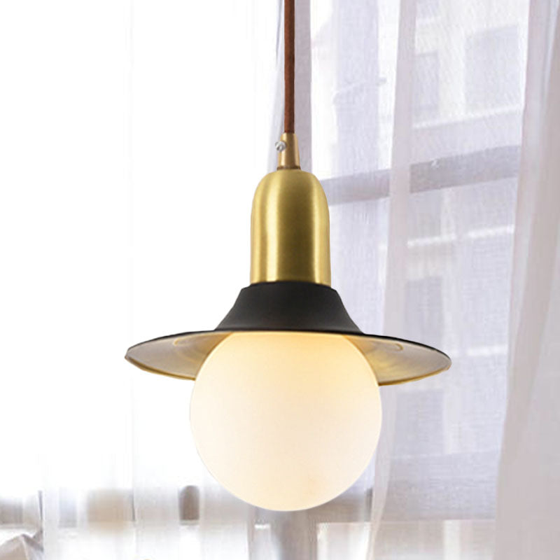 Milk Glass Pendant Lighting - Flared Shade Mid-Century Indoor Hanging Light In Gold/Black/Blue
