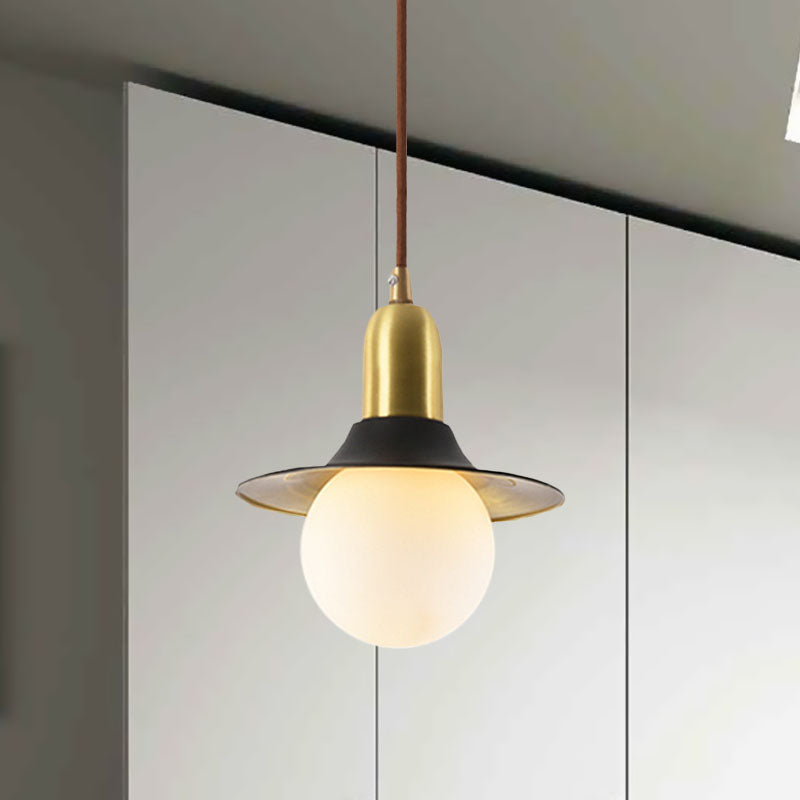 Milk Glass Pendant Lighting - Flared Shade Mid-Century Indoor Hanging Light In Gold/Black/Blue