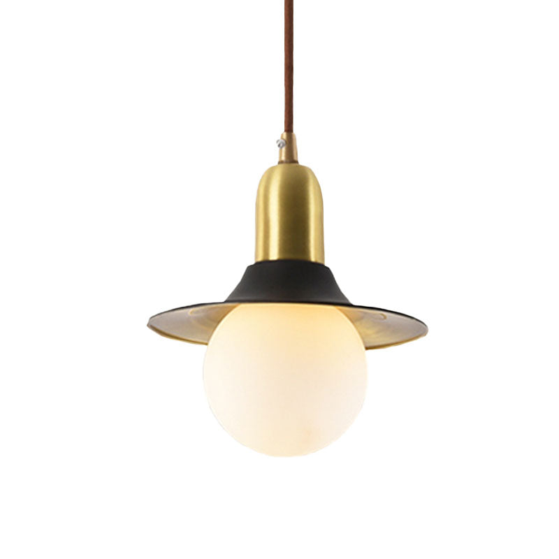 Milk Glass Pendant Lighting - Flared Shade Mid-Century Indoor Hanging Light In Gold/Black/Blue