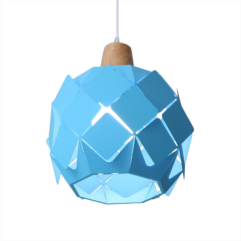 Modern Metal Shade Pendant Light Fixture – Blue/Black/White Globe Pendant Lighting – 1 Light Hanging