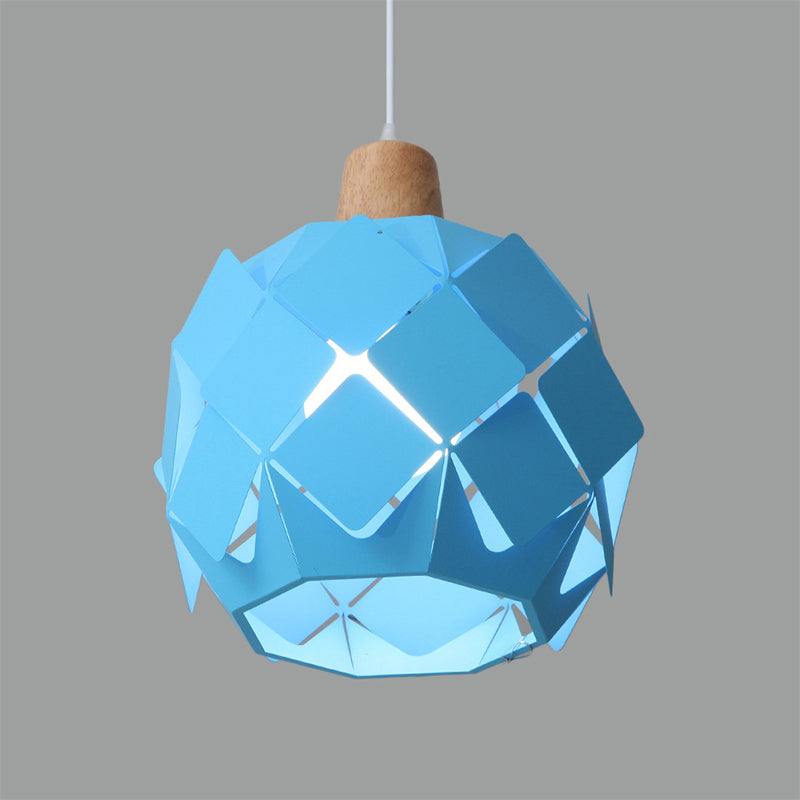 Modern Metal Globe Pendant Light With 1 Hanging Lamp - Blue/Black/White Shade