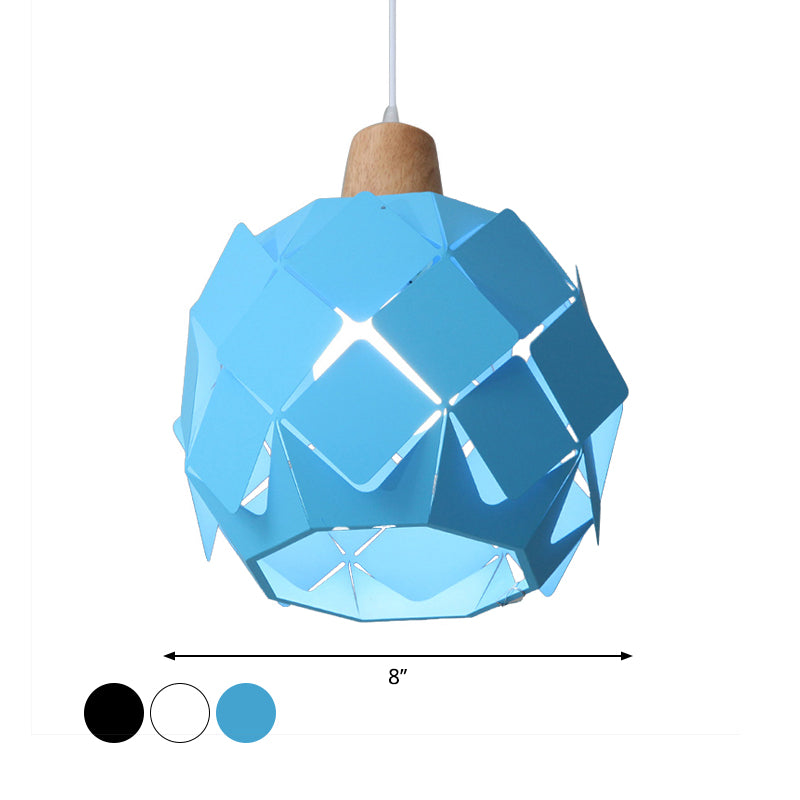 Modern Metal Shade Pendant Light Fixture – Blue/Black/White Globe Pendant Lighting – 1 Light Hanging