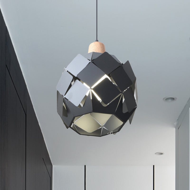 Modern Metal Globe Pendant Light With 1 Hanging Lamp - Blue/Black/White Shade Black