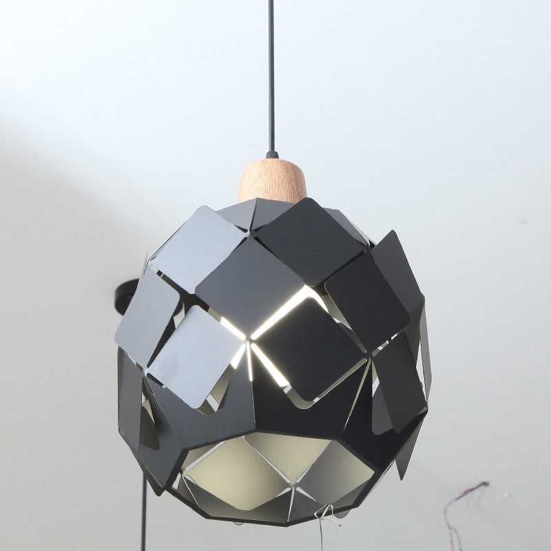 Modern Metal Shade Pendant Light Fixture – Blue/Black/White Globe Pendant Lighting – 1 Light Hanging