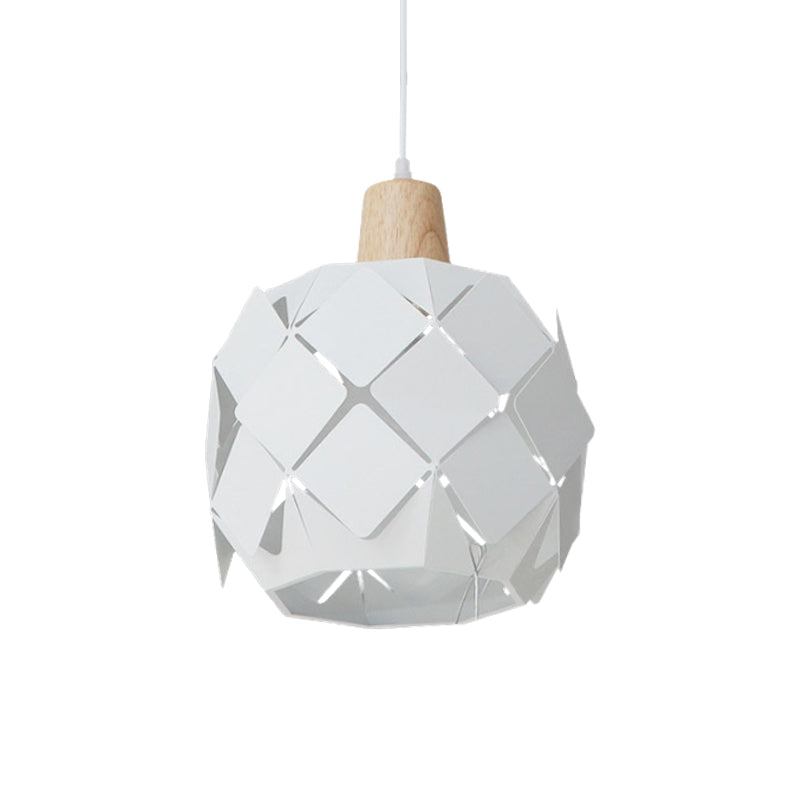 Modern Metal Globe Pendant Light With 1 Hanging Lamp - Blue/Black/White Shade