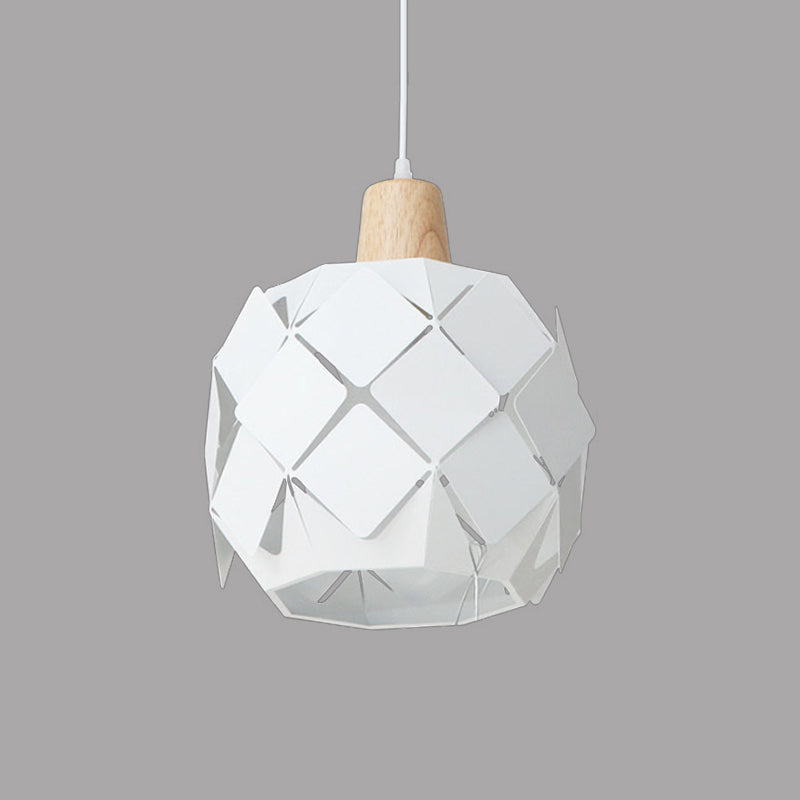 Modern Metal Globe Pendant Light With 1 Hanging Lamp - Blue/Black/White Shade