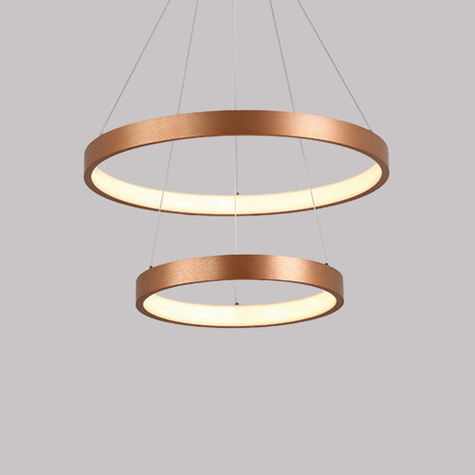Contemporary 3-Head Chandelier With Acrylic Shade And Gold Ring - Ceiling Light In Warm/White