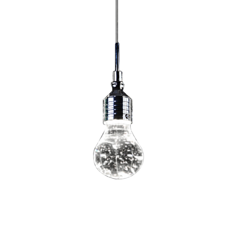Modern Pendant Ceiling Light: Bulb Shaped Metal with Clear Bubble Crystal, Single Bulb Hanging Light in Warm/White Glow
