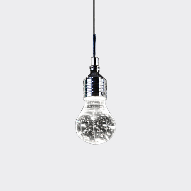 Modern Pendant Ceiling Light: Bulb Shaped Metal with Clear Bubble Crystal, Single Bulb Hanging Light in Warm/White Glow