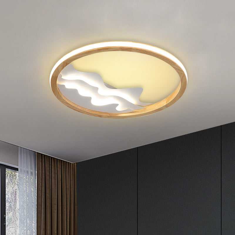 Contemporary Wood Mountain View Flushmount Light - Stylish 17/21 Inch Wide LED Ceiling Lamp for Study Room