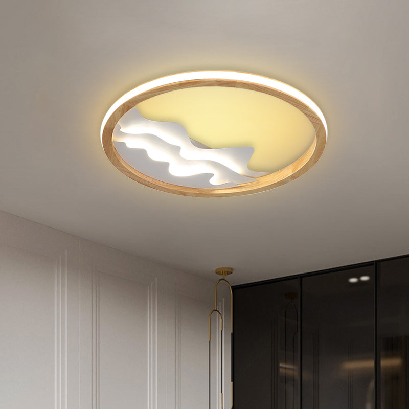 Contemporary Wood Mountain View Flushmount Light - Stylish 17/21 Inch Wide LED Ceiling Lamp for Study Room