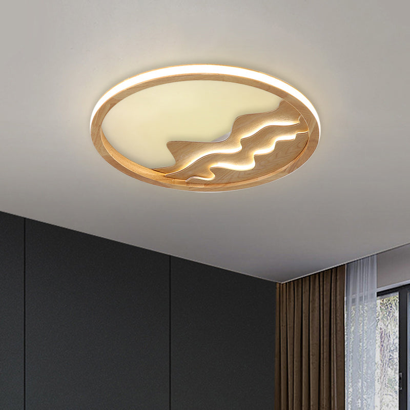 Contemporary Wood Mountain View Flushmount Light - Stylish 17/21 Inch Wide LED Ceiling Lamp for Study Room