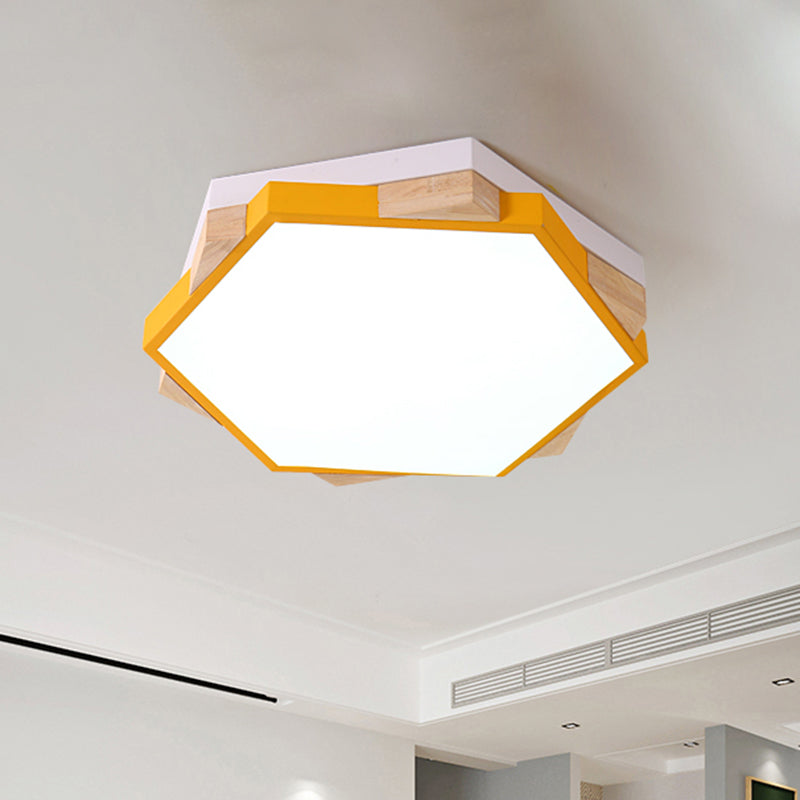 Hexagon LED Flush Ceiling Light - Acrylic Macaron Style - Eye-Caring Lamp (Black/Blue/Green/Pink/Yellow)