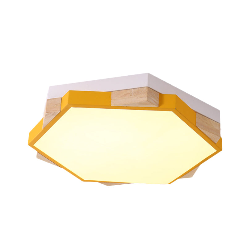 Hexagon LED Flush Ceiling Light - Acrylic Macaron Style - Eye-Caring Lamp (Black/Blue/Green/Pink/Yellow)