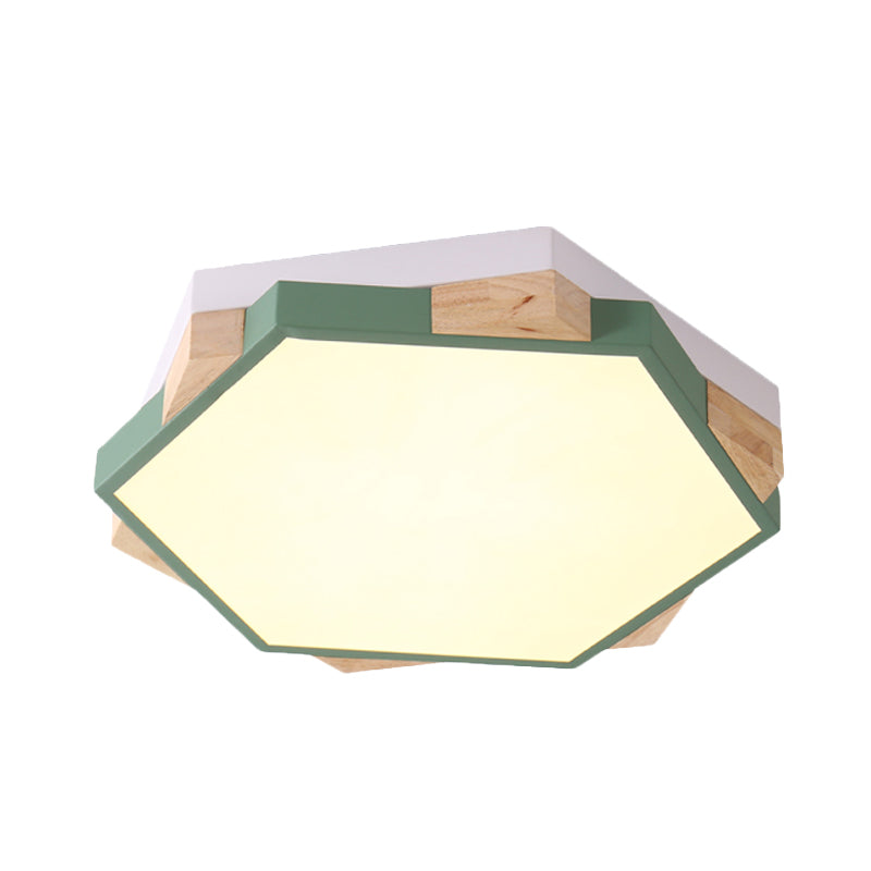Hexagon LED Flush Ceiling Light - Acrylic Macaron Style - Eye-Caring Lamp (Black/Blue/Green/Pink/Yellow)