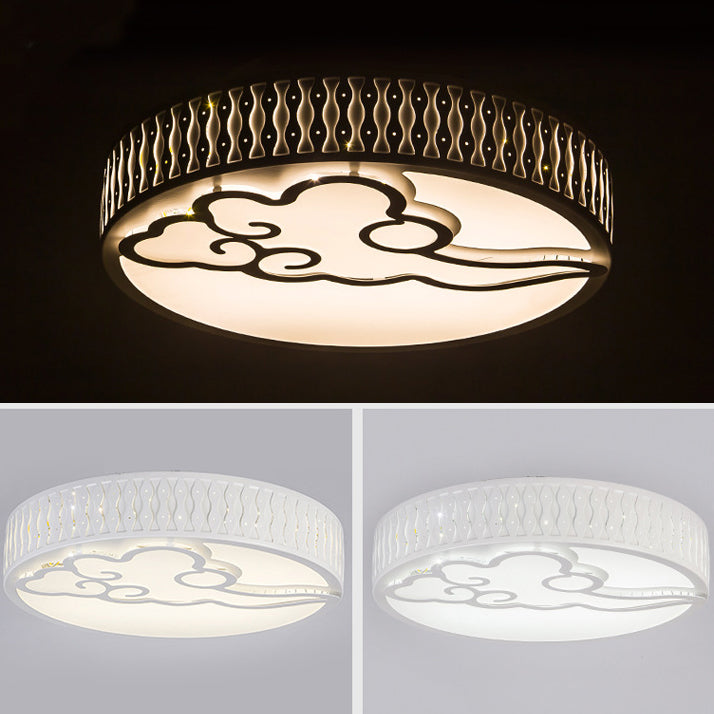Nordic Modern Round Flush Mount Ceiling Light in White - Bedroom & Living Room Lighting