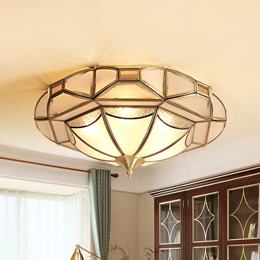 Colonial Style Metal Bedroom Ceiling Mounted Light - Geometric Design with 4 Bulbs and Brass Flushmount