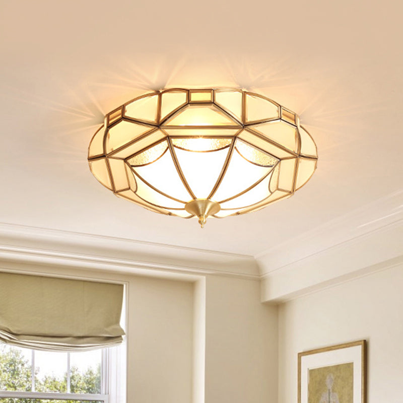 Colonial Style Metal Bedroom Ceiling Mounted Light - Geometric Design with 4 Bulbs and Brass Flushmount