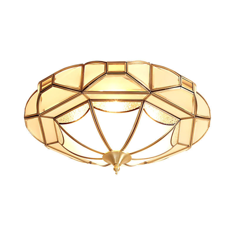 Colonial Style Metal Bedroom Ceiling Mounted Light - Geometric Design with 4 Bulbs and Brass Flushmount