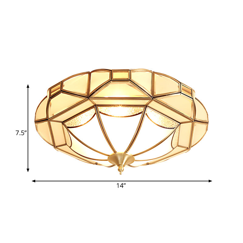 Colonial Style Metal Bedroom Ceiling Mounted Light - Geometric Design with 4 Bulbs and Brass Flushmount