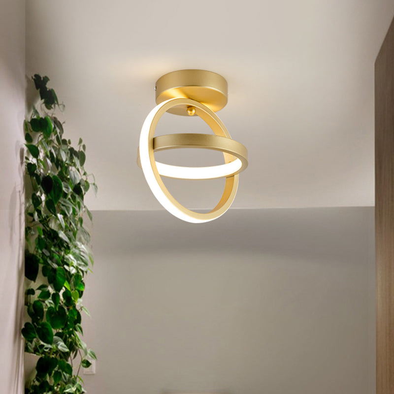 Modern Dual Loop Flush Mount LED Ceiling Light in Black/Gold - Warm/White Light