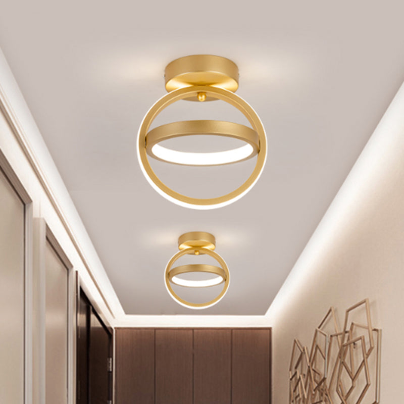 Modern Dual Loop Flush Mount LED Ceiling Light in Black/Gold - Warm/White Light