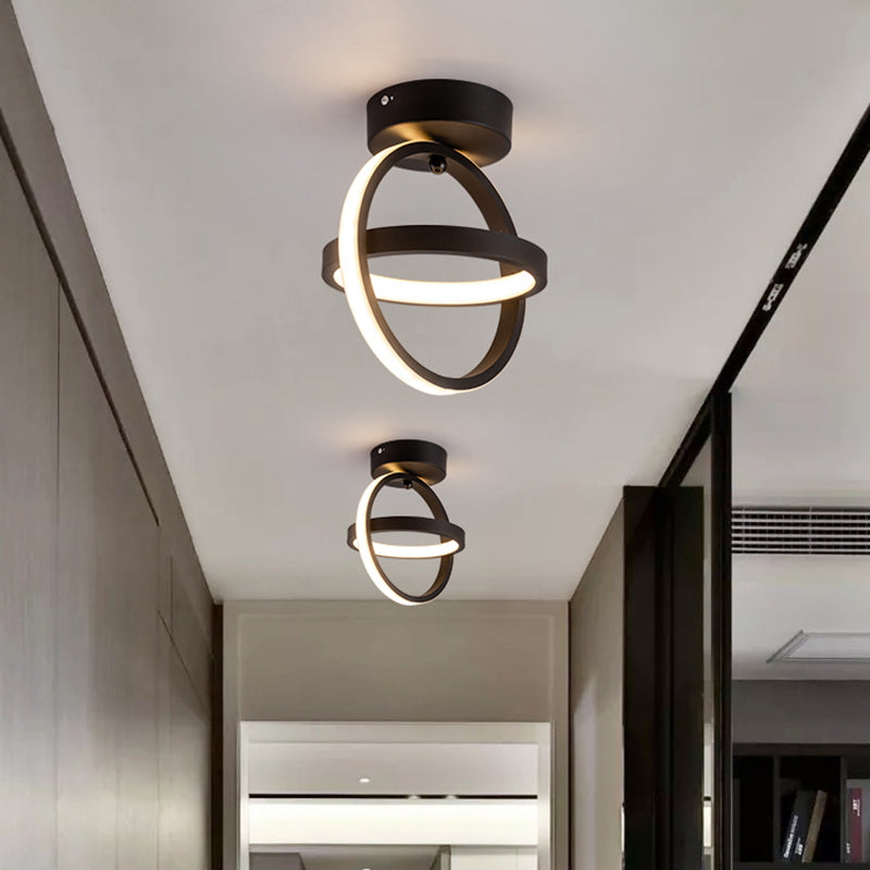 Modern Dual Loop Flush Mount LED Ceiling Light in Black/Gold - Warm/White Light