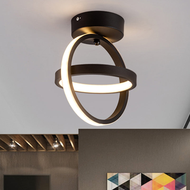 Modern Dual Loop Flush Mount LED Ceiling Light in Black/Gold - Warm/White Light