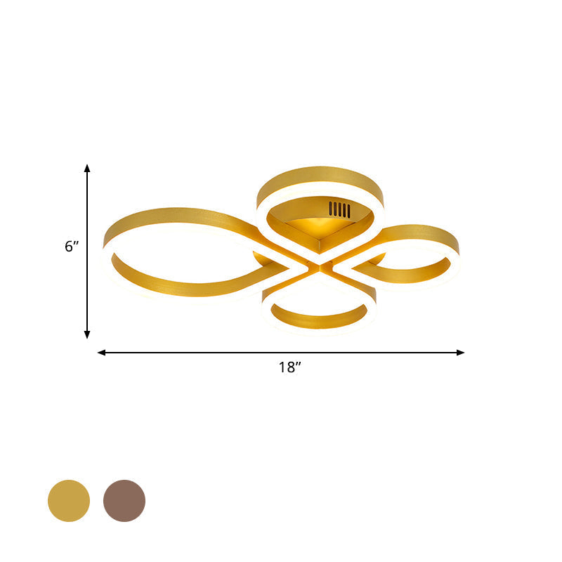 LED Acrylic Flush Mount Lighting Fixture in Warm/White Light, Gold/Coffee Flower Design, 18"/21.5" Wide