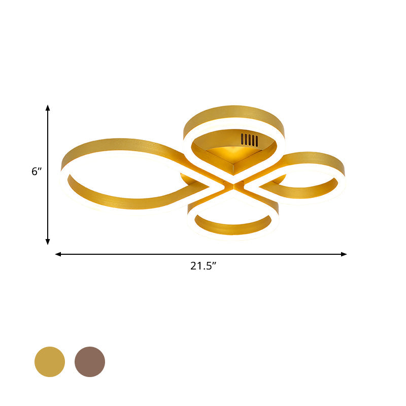 LED Acrylic Flush Mount Lighting Fixture in Warm/White Light, Gold/Coffee Flower Design, 18"/21.5" Wide