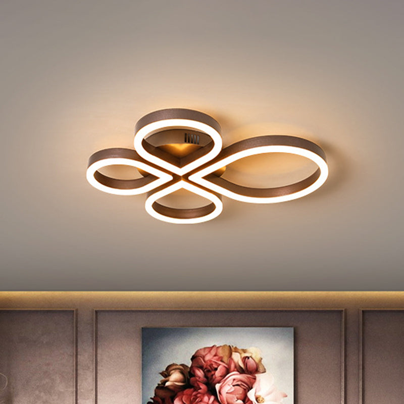 LED Acrylic Flush Mount Lighting Fixture in Warm/White Light, Gold/Coffee Flower Design, 18"/21.5" Wide