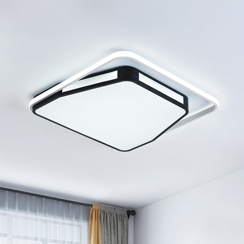 Minimalist LED Flush Mount Ceiling Light in White/Black, 16"/19.5" Round/Square for Bedroom
