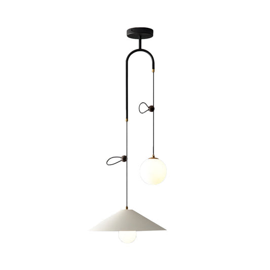 Modernist Orb Opal Glass Pendant Light With 2 Bulbs White/Black 10/14 Wide