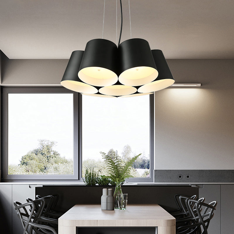 Modern 3/7-Light Led Drum Pendant Chandelier For Bedroom Ceiling - Black Metal