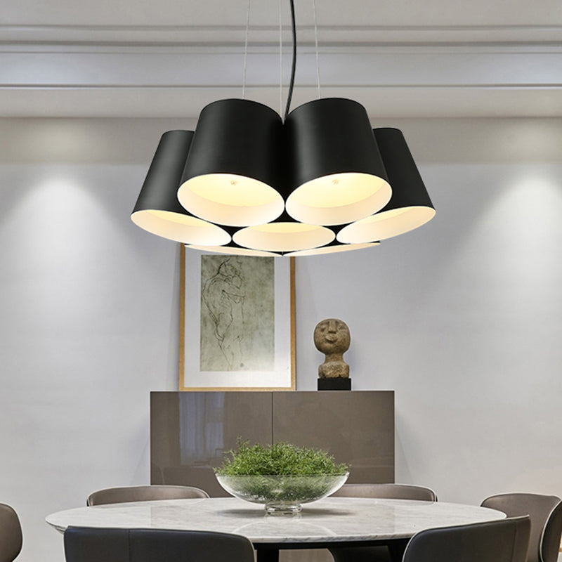 Modern 3/7-Light Led Drum Pendant Chandelier For Bedroom Ceiling - Black Metal